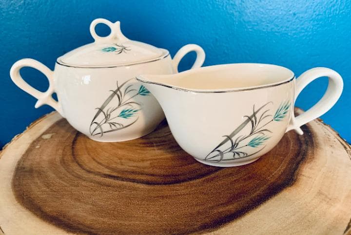 Vintage Canonsburg Teal/Grey Creamer Set