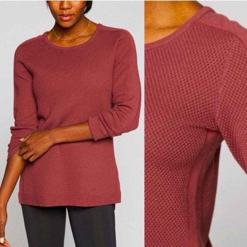 ATHLETA Merino Wool Honeycomb Crewneck Sweater~ Rust Burgundy Deep Maroon