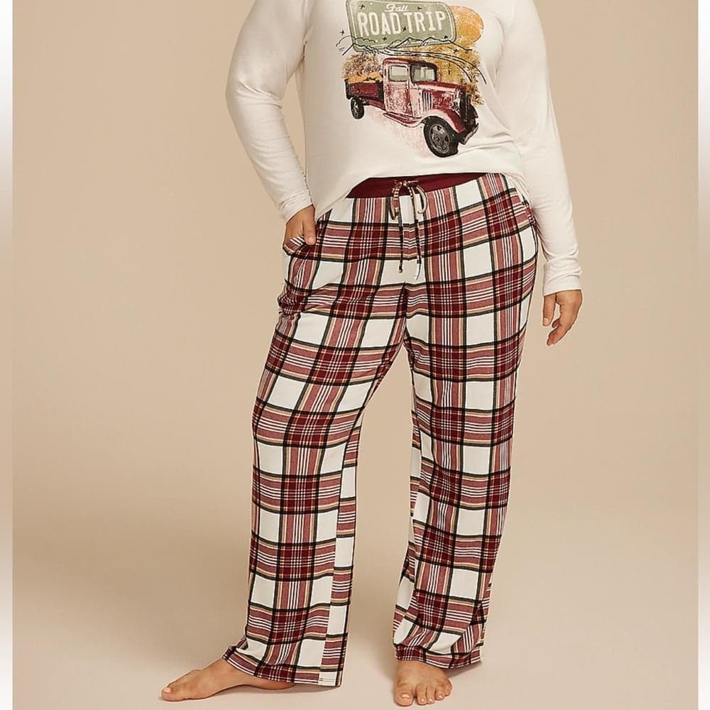 Plus Size “Fall Road Trip” Graphic Tee And Wide Leg Pajama Set- New in Pkg- 2X