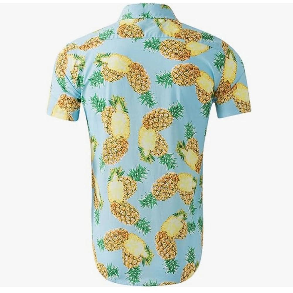 Men's Hawaiian Shirt- Blue Shirt with Pineapples~ Beachy