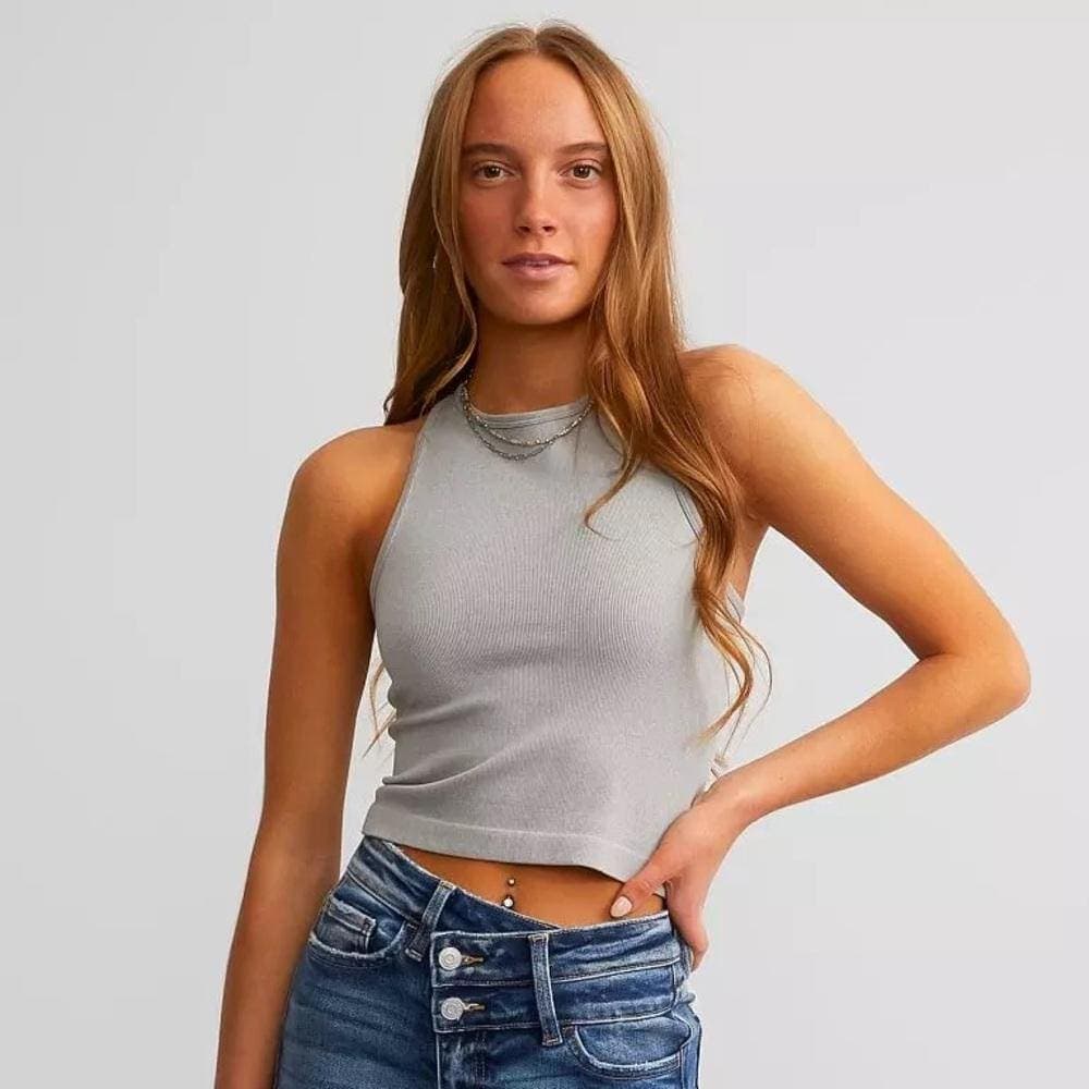 Free People NWT Hayley Racerback in Grey; Ribbed Size M/L
