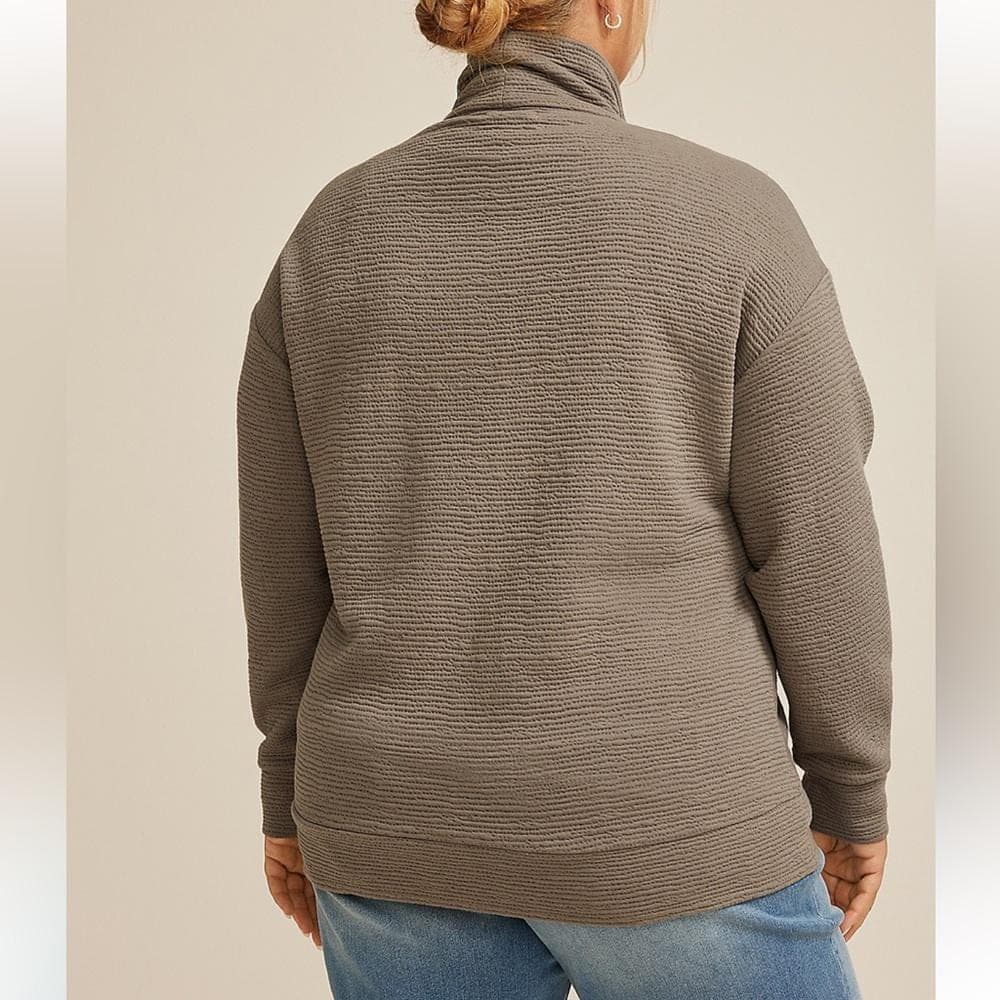 Textured Full Zip Sweatshirt- Oak Taupe color- Plus Size 1X- NWT