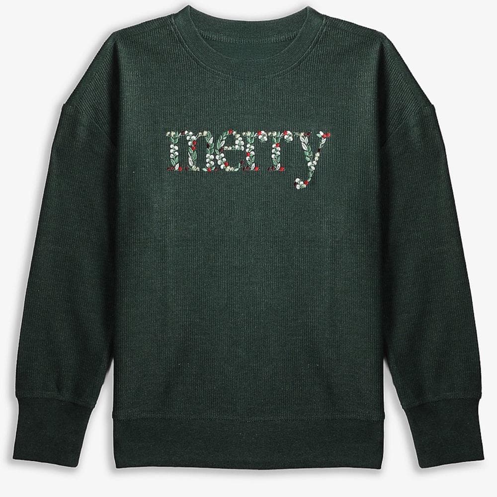 Merry Embroidered Relaxed Fit Sweatshirt~ Christmas Sweatshirt Plus Size ~2X
