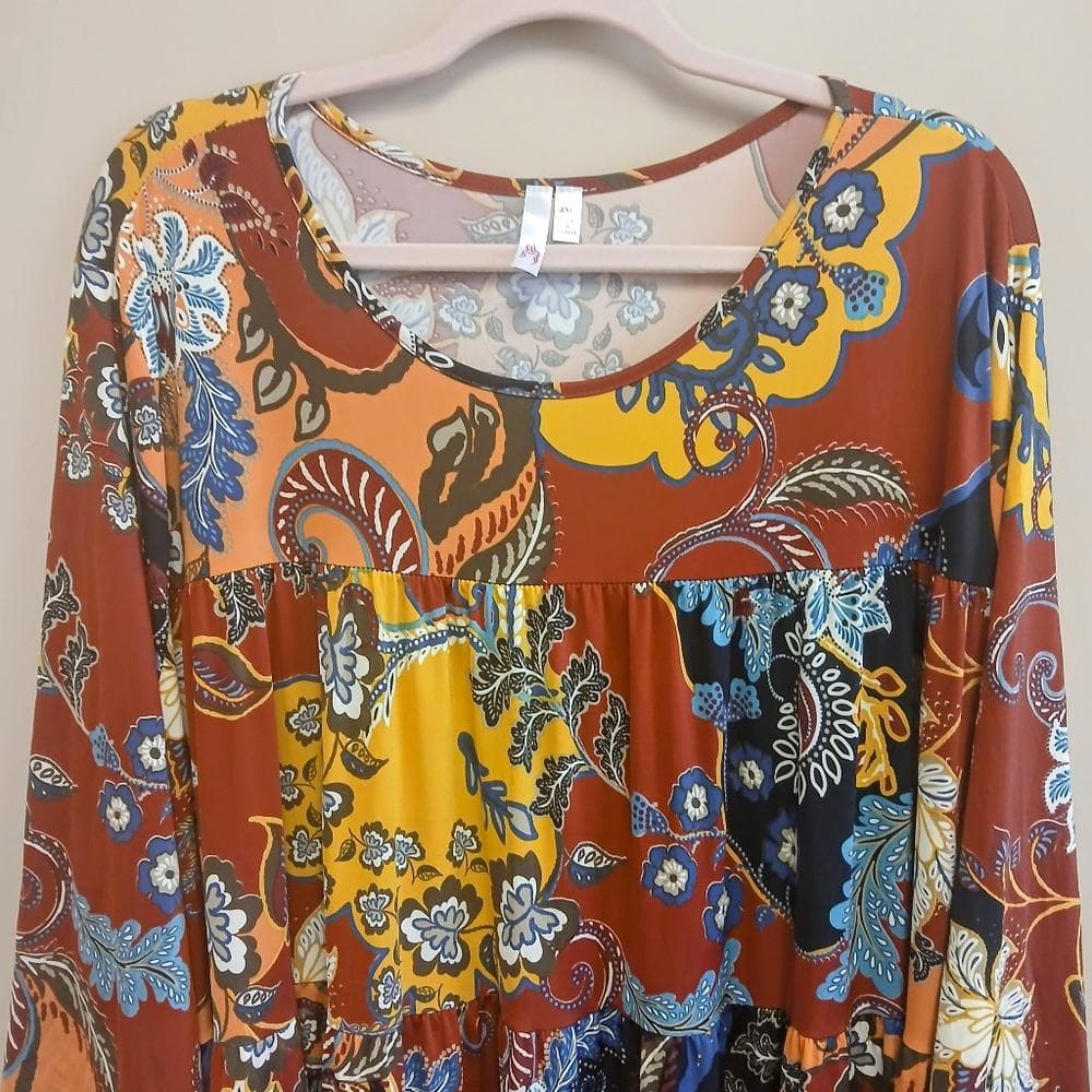 Navy/Red/Orange Floral Paisley Print Dress~ Curvy 4X~NWT