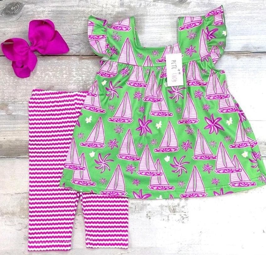 Boutique “Summer Sailing” Tunic & Leggings 2 Piece Set- 0-6 Months