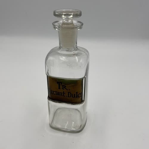 Antique 6" Apothecary Tr Aurant Dulc Glass Medicine Bottle w/stopper 1880s