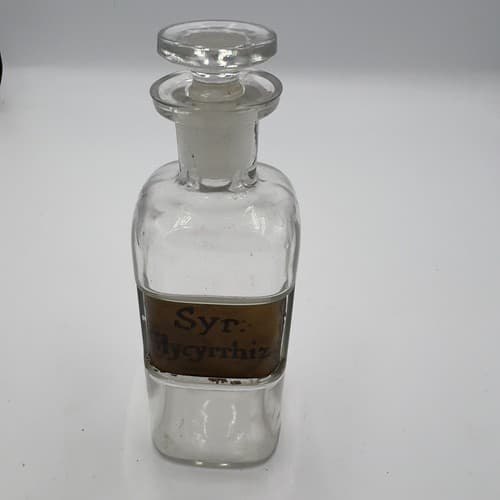 Antique 6" Apothecary Syr. Glycyrrhiz Glass Medicine Bottle w/stopper 1880s