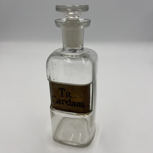 Antique Apothecary Tr. Cardam Glass Medicine Bottle w/stopper 1880s