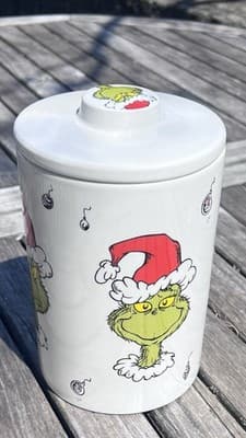 Dr. Seuss How the GRINCH Stole Christmas Ceramic Canister Cookie Jar Many Faces