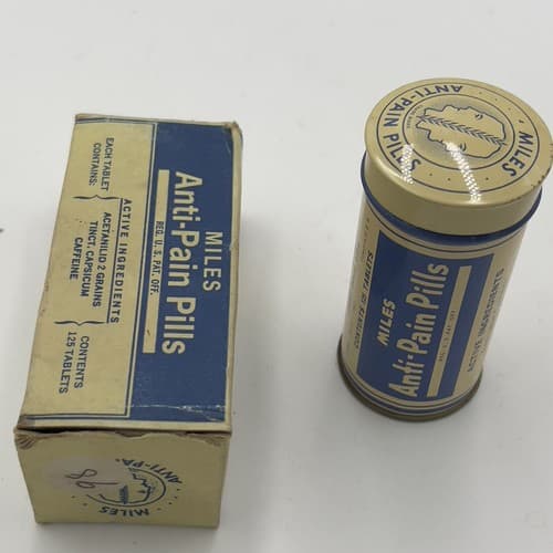 VINTAGE TIN DR MILES ANTI PAIN PILLS OLD ANTIQUE EMPTY TIN NICE GRAPHICS