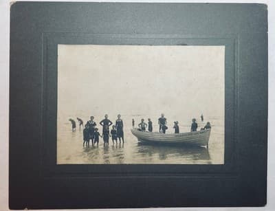c1910 Origina Atlantic City Life Boat Beach Photo Bathing Suits 6.5 x4.5