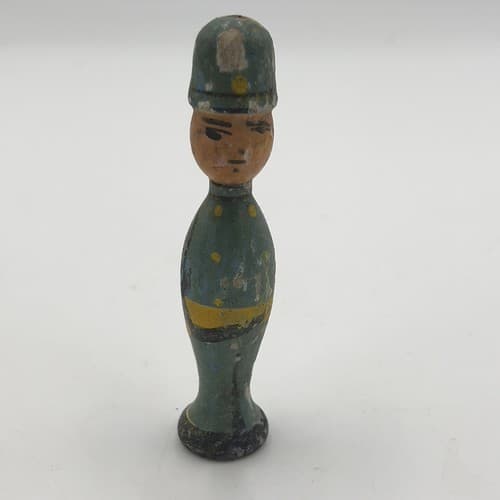 RARE ANTIQUE WOOD PEG DOLL Toy Soldier Policeman Figurine Primitive Folk Toy 4"