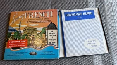 Living French A Complete Language Course 4 Records (33 1/3) & 2 Manuals VINTAGE