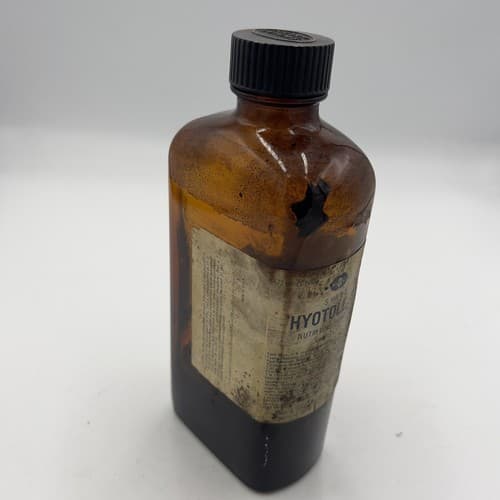 Rare Vintage Hyotole Syrup Bottle Sharp & Dohme 1 pint Amber SPASAVER 1940's