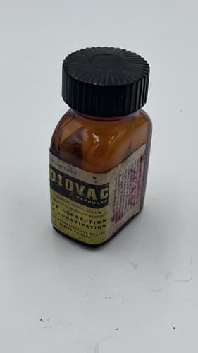 Vintage 1940's DIOVAC ( dioctyl sodium ) Gray Pharmaceuticals Brown Bottle EMPTY