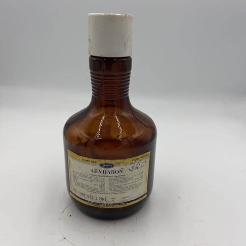 Vintage Lederle GEVRABON Geriatric Vitamin Bottle 1 pint, EMPTY