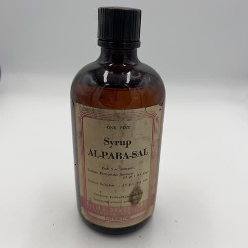 Allied Drug 1944 PABA Para-amino Benzoate Syrup Amber Medicinal Empty Bottle 7"