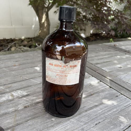 Vintage Large Merck Laboratory Amber Glass Bottle 12" Acid Acetic Poison EMPTY