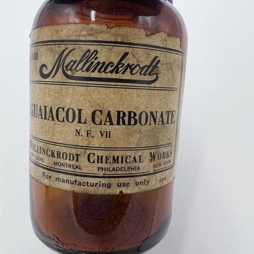 Vintage Mallinckrodt Brown Pharmacy Bottle Guaiacol 4.75" Empty