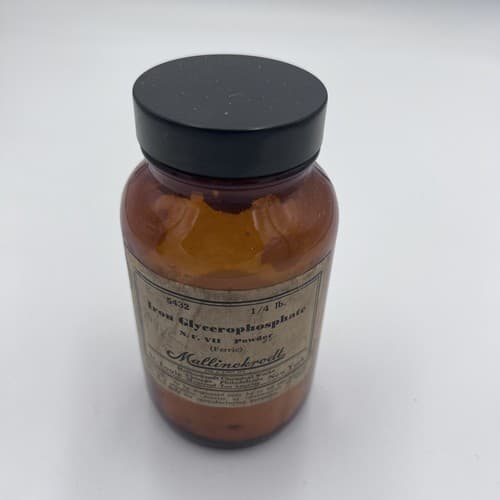 Vintage Mallinckrodt Brown Pharmacy Bottle Iron Glycerophosphate 4.75" Empty