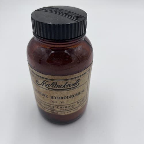 Vintage Mallinckrodt Brown Pharmacy Bottle Quinine Label Decorative 4.75" Empty