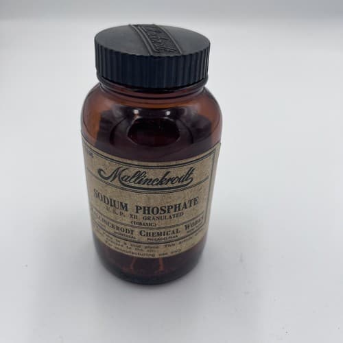 Vintage Mallinckrodt Brown Dispensary Bottle Sodium Phosphate 4.75" Empty