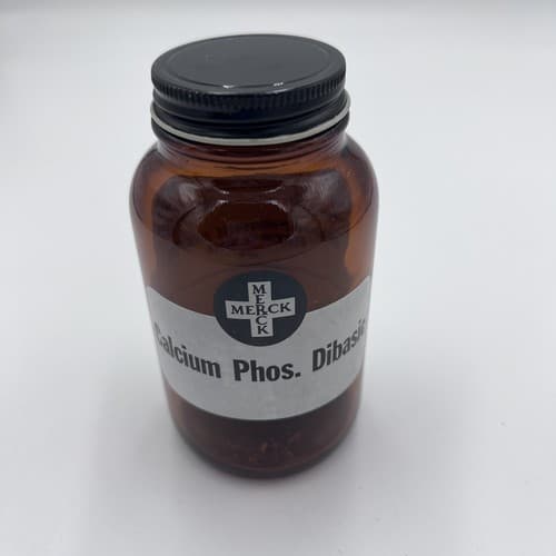 4.75'' Vintage Merck Calcium Phosphate EMPTY Amber Apothecary Pharmacy Bottle