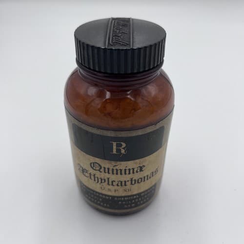 Vintage Mallinckrodt Brown Pharmacy Bottle Quinine Label Decorative 4.75" Empty