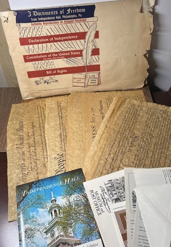 Vintage 1956 Documents Of Freedom on Parchment Paper Declaration Independence