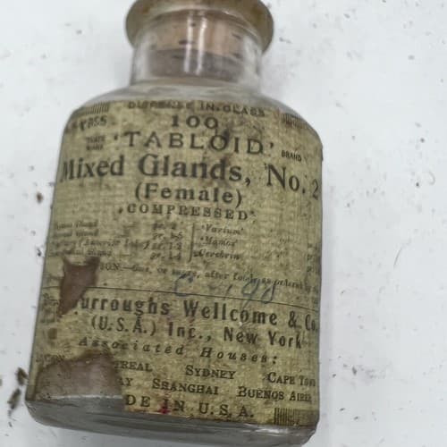 Vintage Burroughs Wellcome Mixed Glands No.2 Tabloids Intact Original Label 3.5"