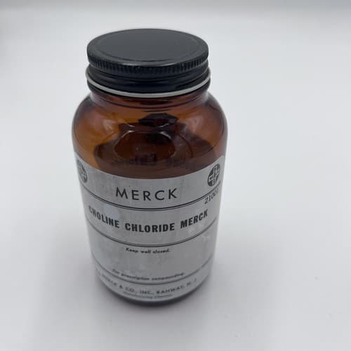4.75'' Vintage Merck Choline Chloride EMPTY Amber Apothecary Pharmacy Bottle