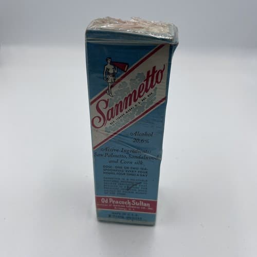 Sealed Antique Pharmacy OD Peacock Sultan SANMETTO Quack Medicine Bottle Box