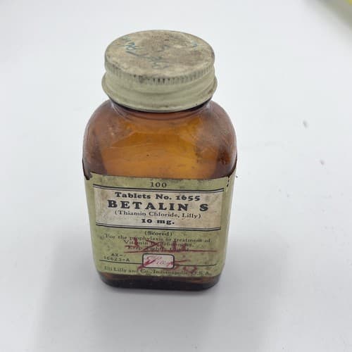 Vintage Lilly BETALIN 10mg Medicine Tablets Medical Bottle 1940s empty