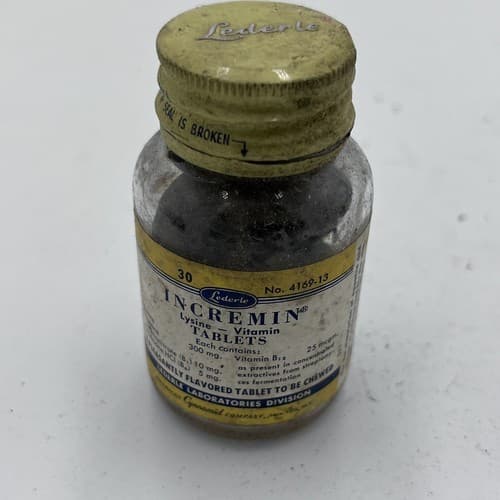 Vintage Bottle Lederle Incremin Lysin Vitamin Medical Bottle