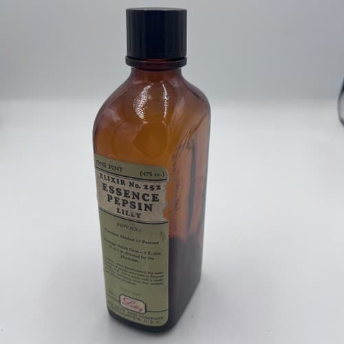 Vintage Lilly Pharmacy Bottle Elixir Essence Pepsin empty