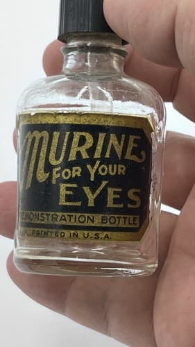 Vintage Embossed Murine For Your EYES Glass bottle w/dropper RARE black label
