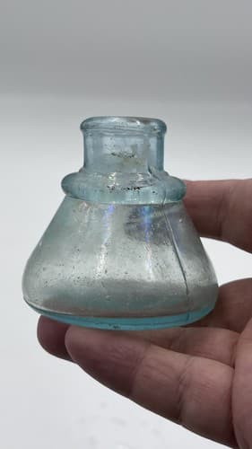 Antique Aqua Light Blue Glass Inkwell! Oily/ Opalescent Sheen 2 1/4" Very Nice