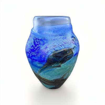 Vase Art Glass signed - Jean Claude Novaro, France 1986, Blue