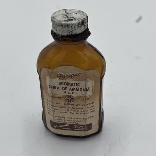 Vintage Purepac Aromatic Spirit of Ammonia 1oz Bottle EMPTY