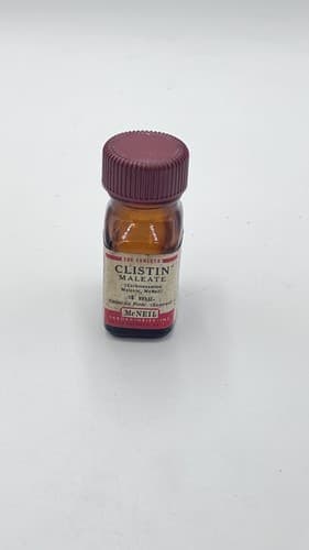 RARE Vintage Mc Neil CLISTIN Carbinoxamine Amber bottle EMPTY, no contents