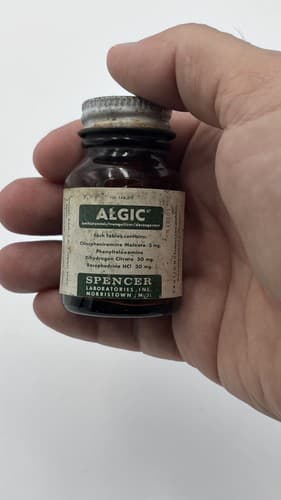 Vintage Medicine Bottle ,ALGIC , Spencer Labs Racephedrine Hydrochloride EMPTY