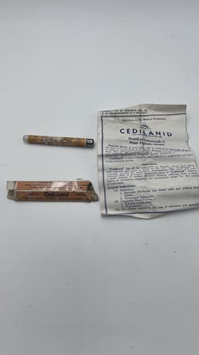 RARE Vintage SANDOZ CEDILANID Glass Tube w/box and Instructions EMPTY