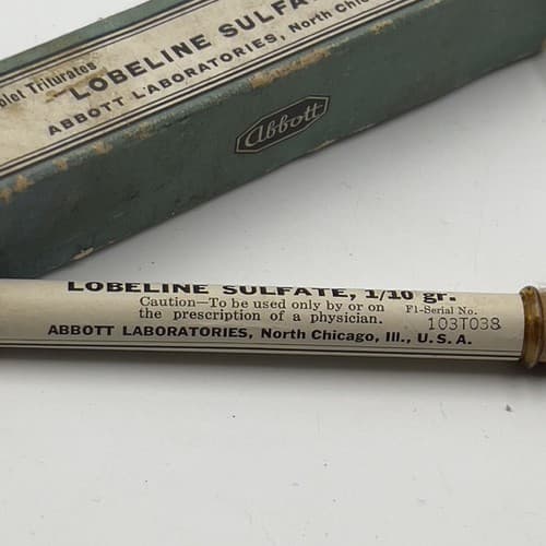 RARE Abbott Lobeline Sulfate Pharmacy Glass Tube unused