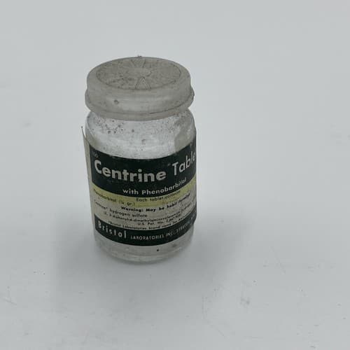 Centrine Phenobarbital Bottle 1.75" Bristol Labs EMPTY