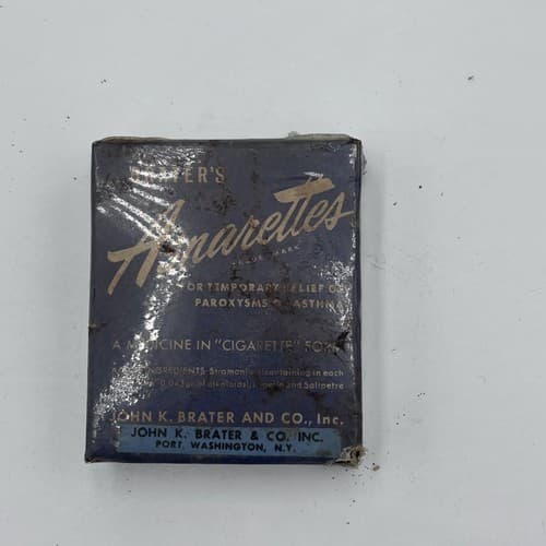 RARE John K. Brater's Asnarettes for Asthma Quack Medicine SEALED 1940's