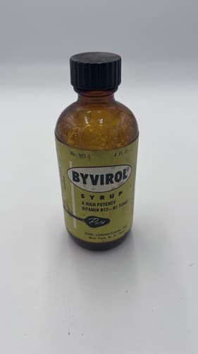 Vintage 1940's BYVIROL PURE Labs Vitamin Bottle Syrup EMPTY