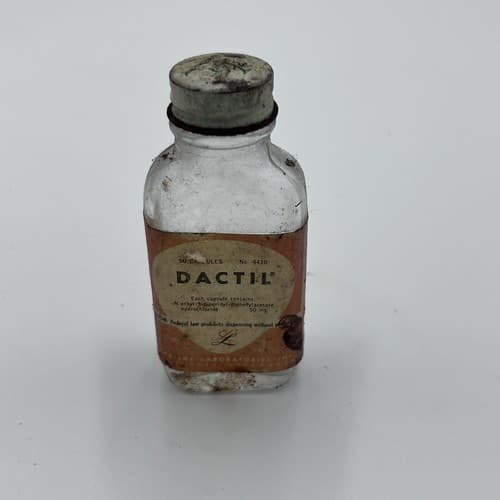 Vintage Bottle Dactil Lakeside labs ETHYL-3-PIPERIDYL DIPHENYLACETATE EMPTY