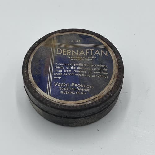 Vintage 1950's Medicinal Jar DERNAFTAN VACRO 4oz w/contents for DISPLAY ONLY