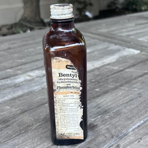 Vintage Bentyl Phenobarbital Merrel EMPTY Amber Pharmacy Bottle 127-16
