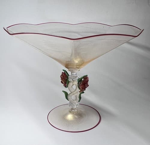 Pauly Signed Venetian Murano Footed Bowl Murano Glass Gold Leaf Extremely Rare